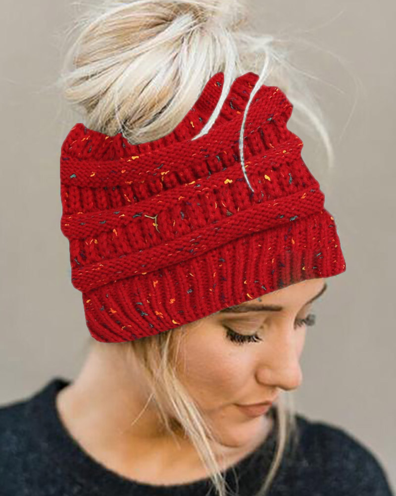 

Warm Knit Colorblock Beanie, Red