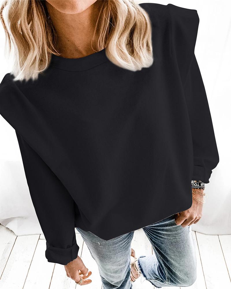 

Solid Long Sleeve Casual Loose Top, Black