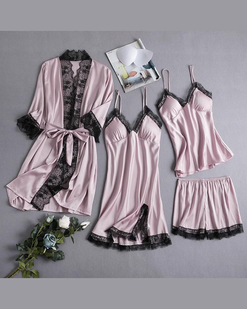 

Eyelash lace Robe & Cami Set, Pink