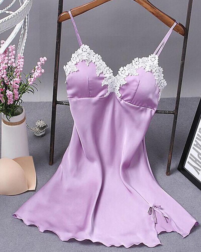 

Lace Trim Satin Cami Babydoll, Purple
