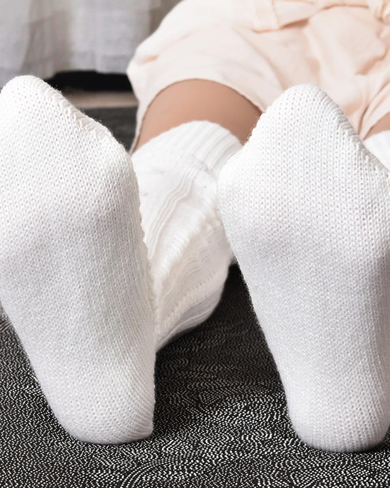 

Braided Knit Knee Length Socks, White