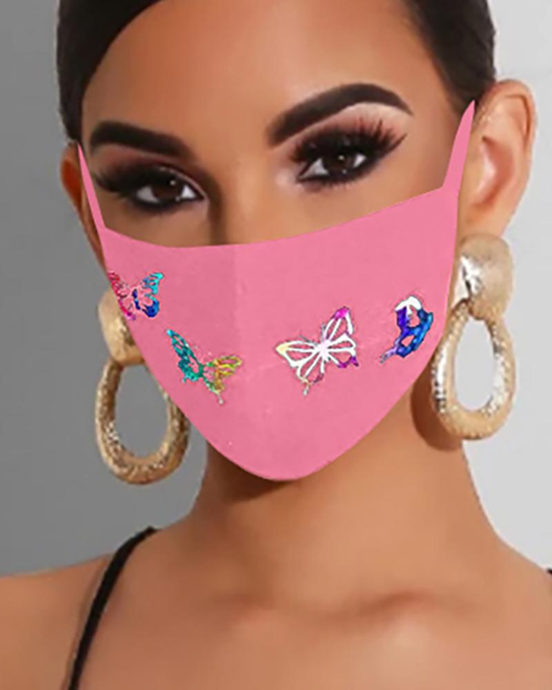 

Butterfly Print Ear Loop Breathable Mouth Mask, Pink