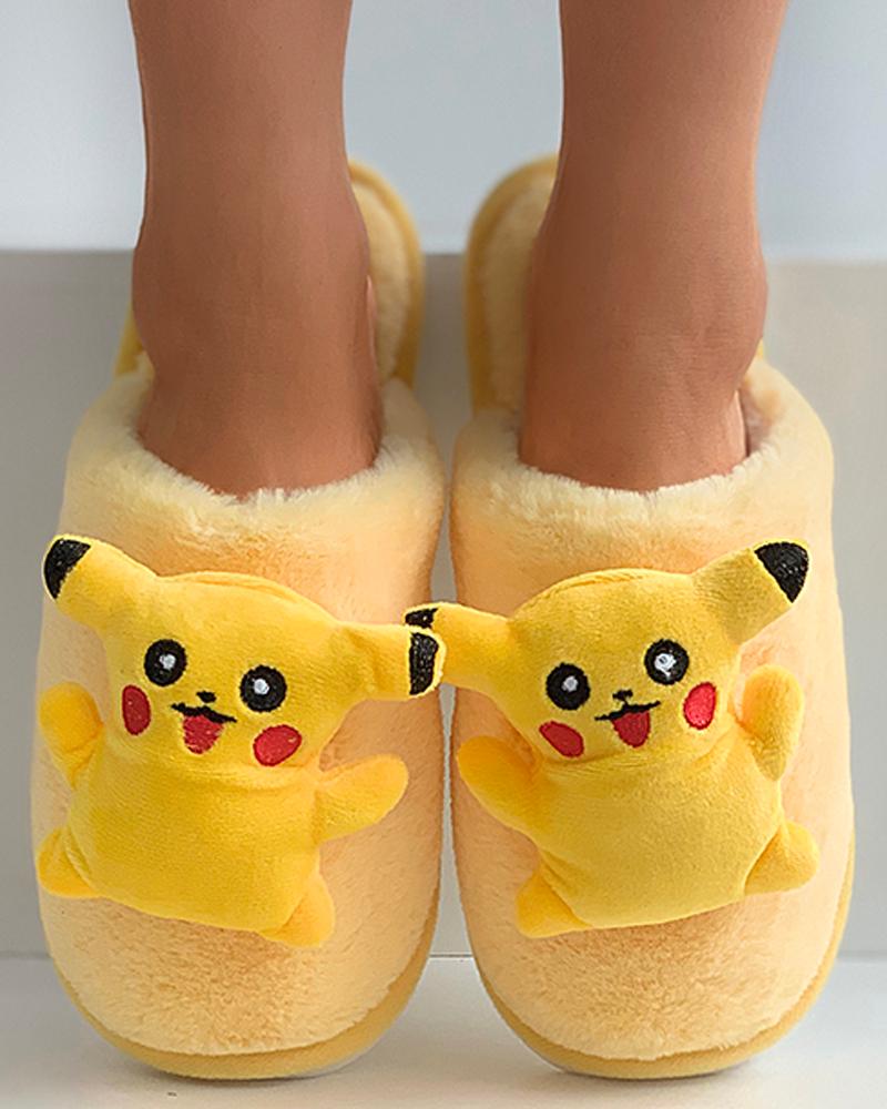 

Animal Pattern Fluffy Slippers, Yellow