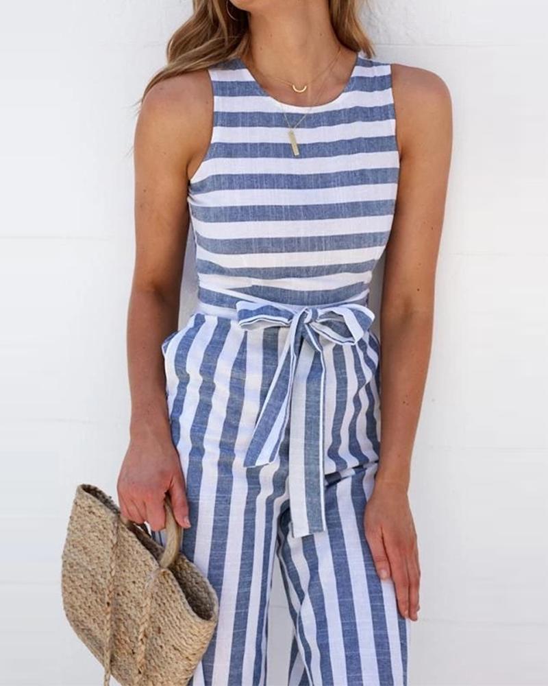 striped tie waist jumpsuit