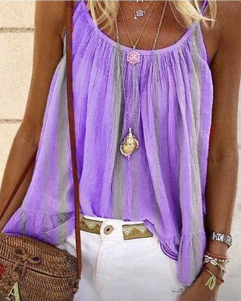 

Spaghetti Strap Striped Print Casual Women Top, Purple