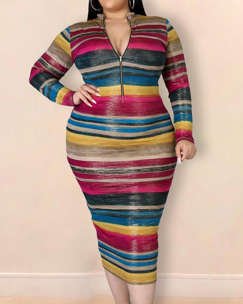 

Plus Size Zipper Design Colorblock Dress, Multicolor