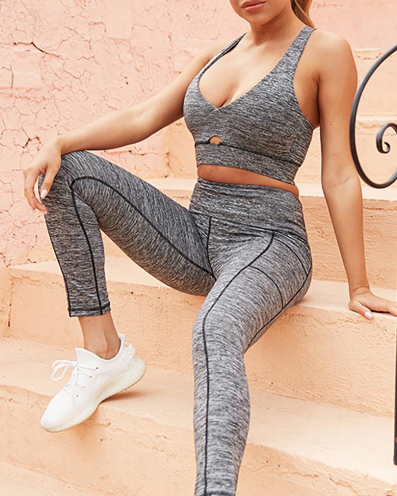 

Crisscross Backless High Waist Active Sets, Gray