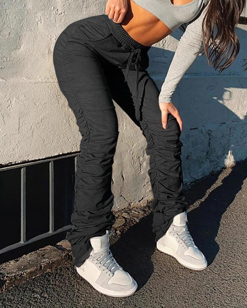 

Pocket Design Drawstring Ruched Sweatpants, Black