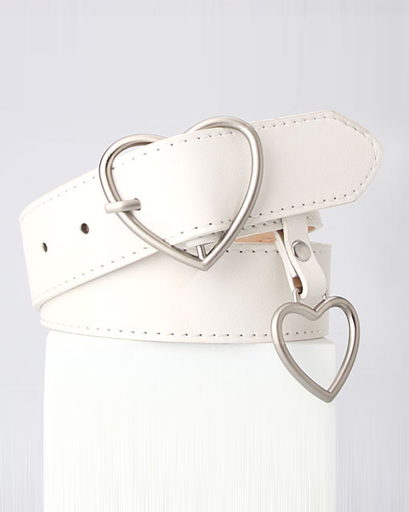 

Double Heart Buckle PU Belt, White
