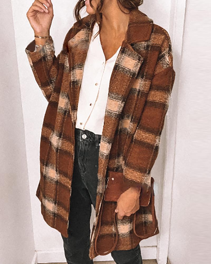 

Plaid Long Sleeve Checked Shacket, Brown