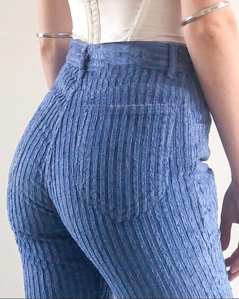 

High Waist Pocket Design Skinny Pants, Blue