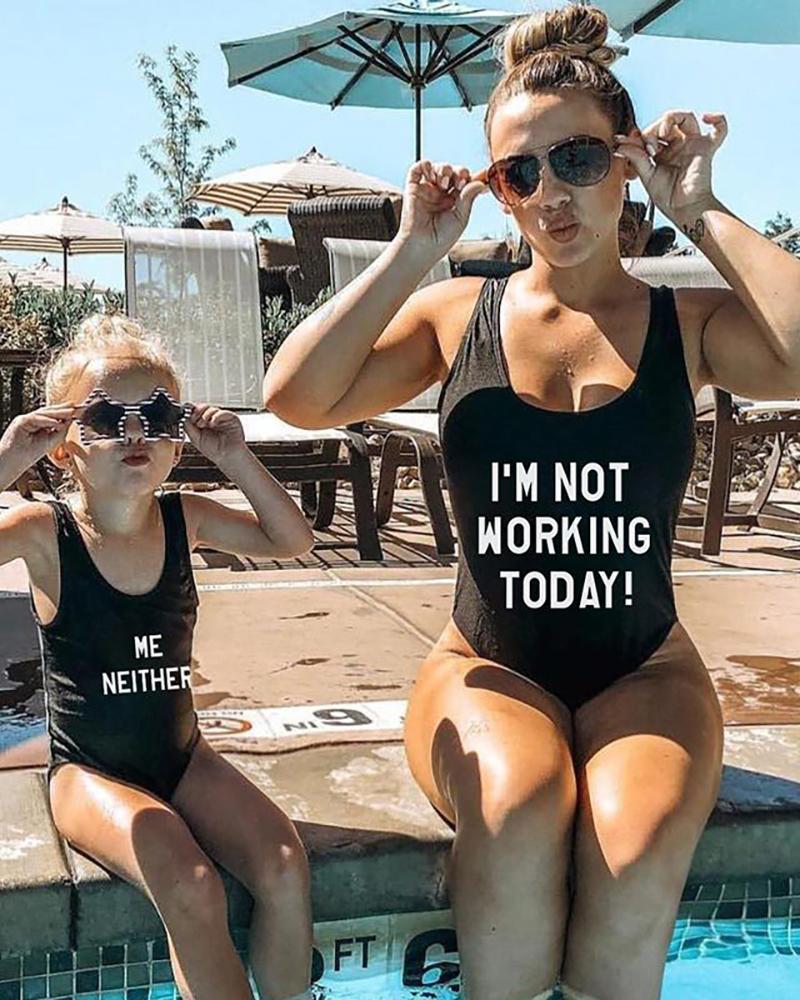 

Mommy & me Letter Print U-Neck One Piece Swimsuit For Kids, Black