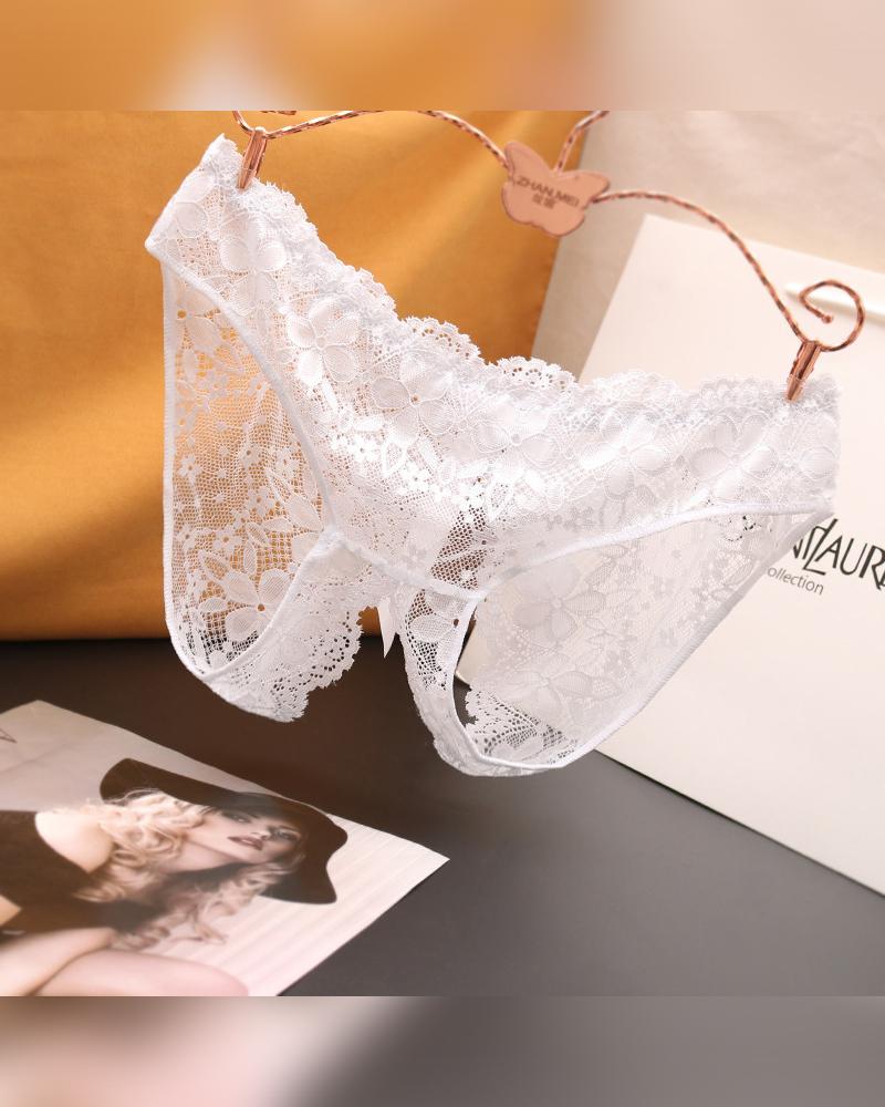 

Solid Lace Skinny Panties, White