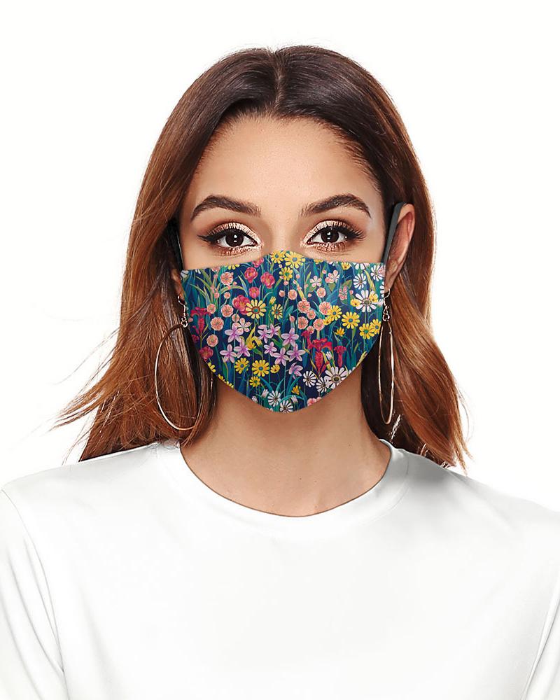 

Daisy Floral Print Colorblock Breathable Face Mask, Green