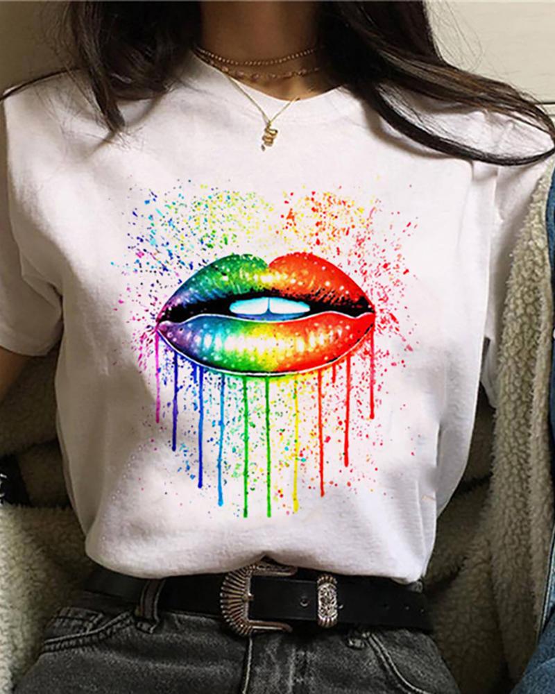 

Lip Print Casual T-shirt, Style4