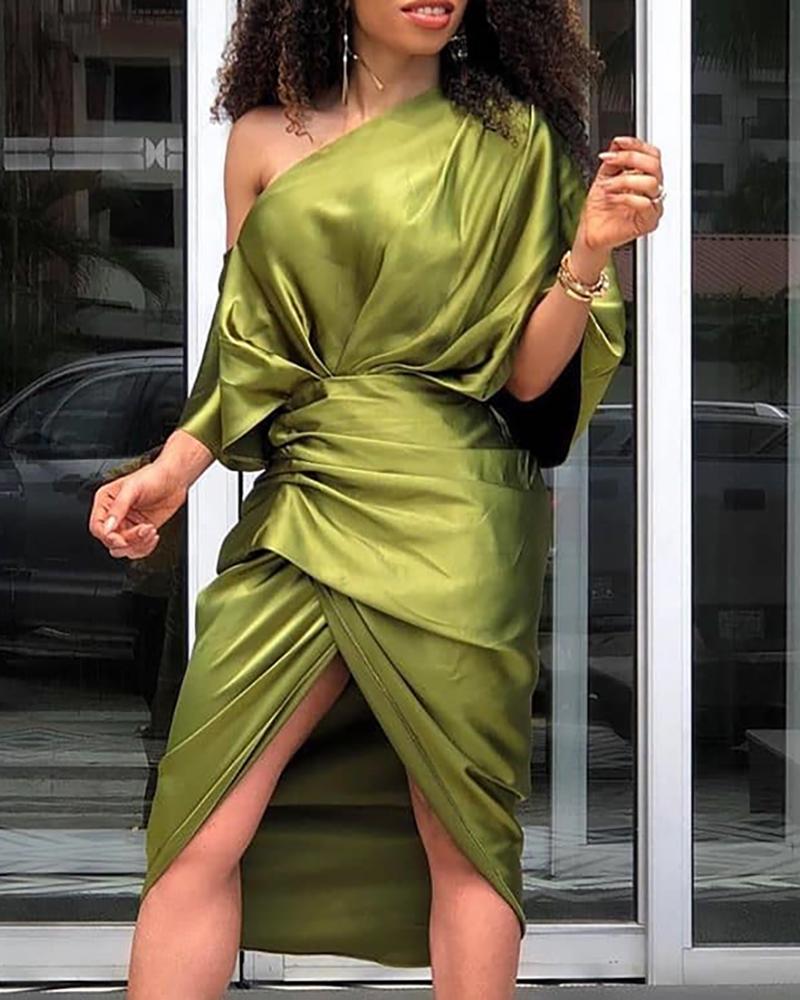 one shoulder ruched irregular party dress