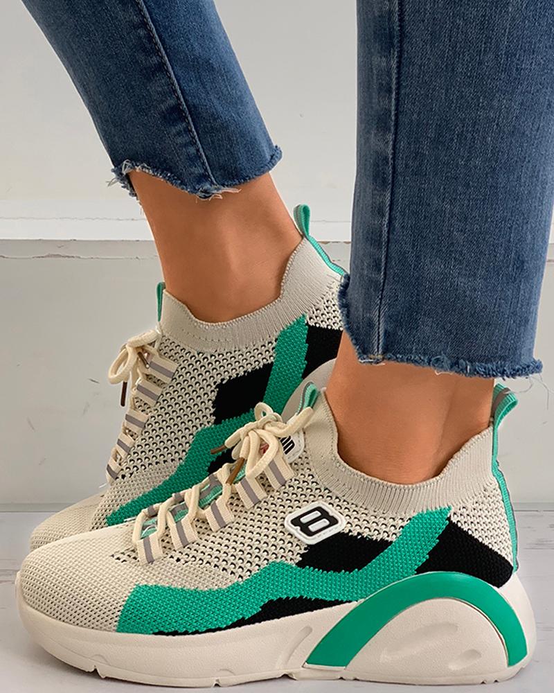 

Knit Colorblock Lace-up Casual Sneaker, Green