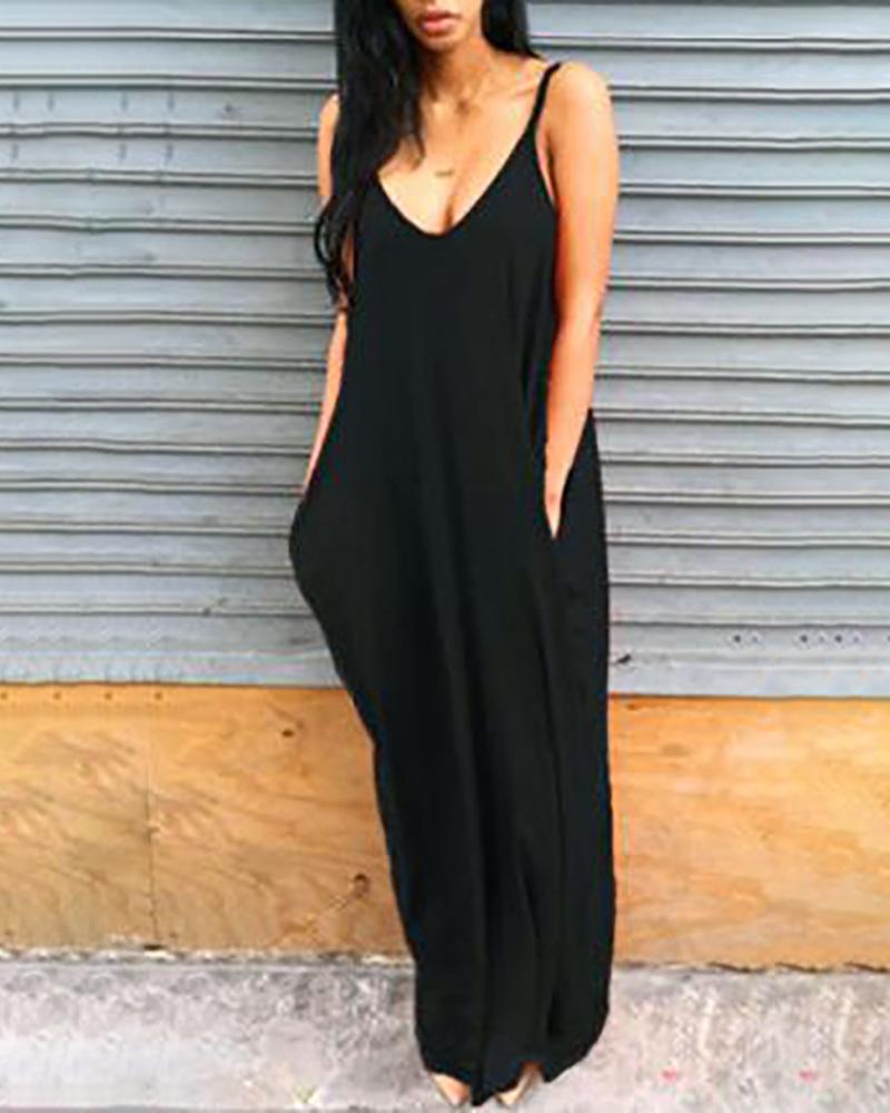

Spaghetti Strap Baggy Casual Maxi Dress, Black
