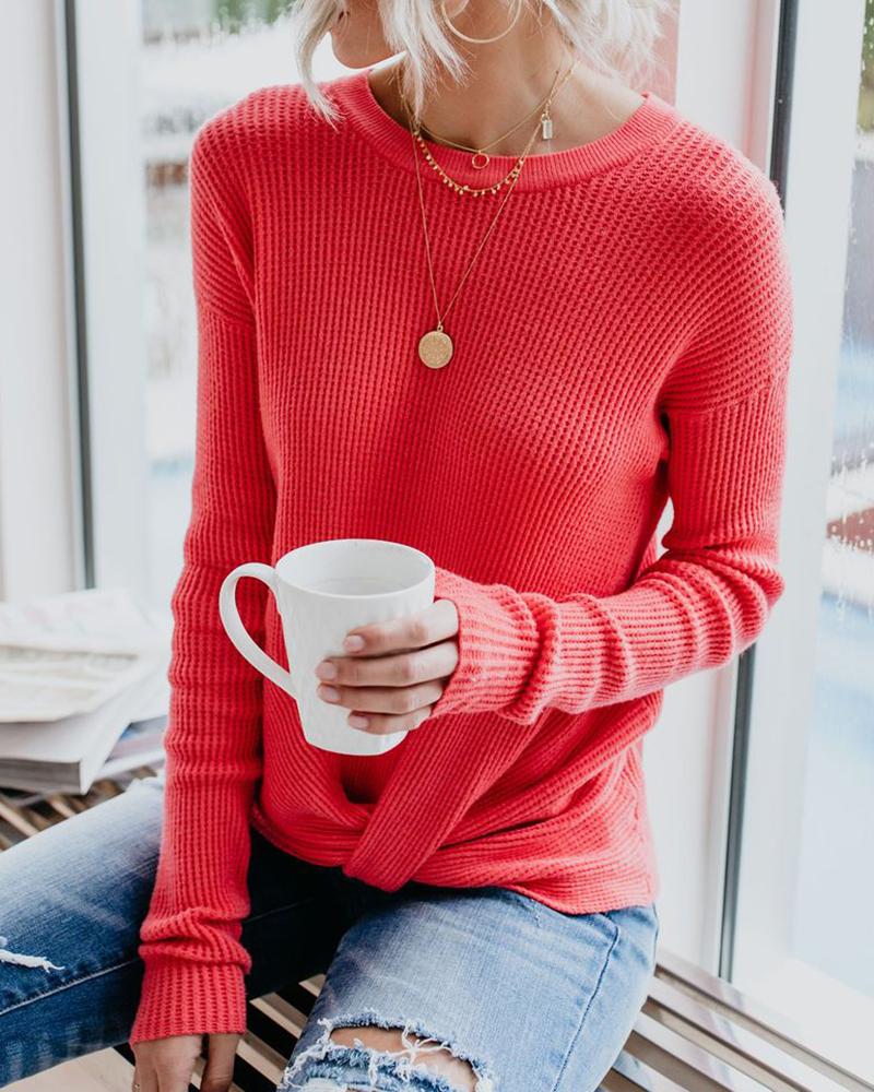 

Solid Casual Render Long Sleeve Sweater, Red