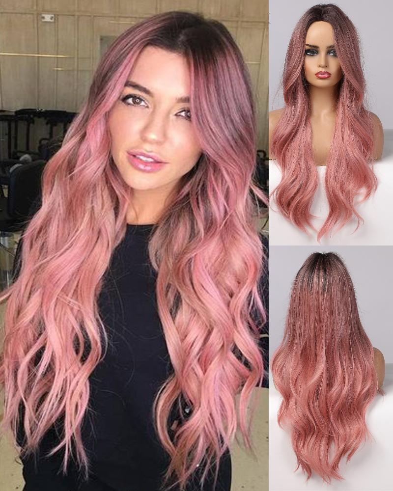 

Ombre Black Pink Hair Wigs Long Wave Synthetic Wigs