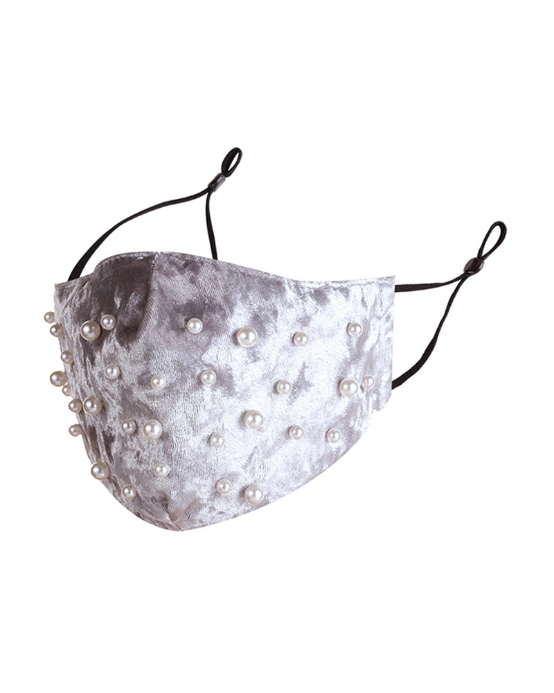 

Beaded Velvet Breathable Face Mask, Gray