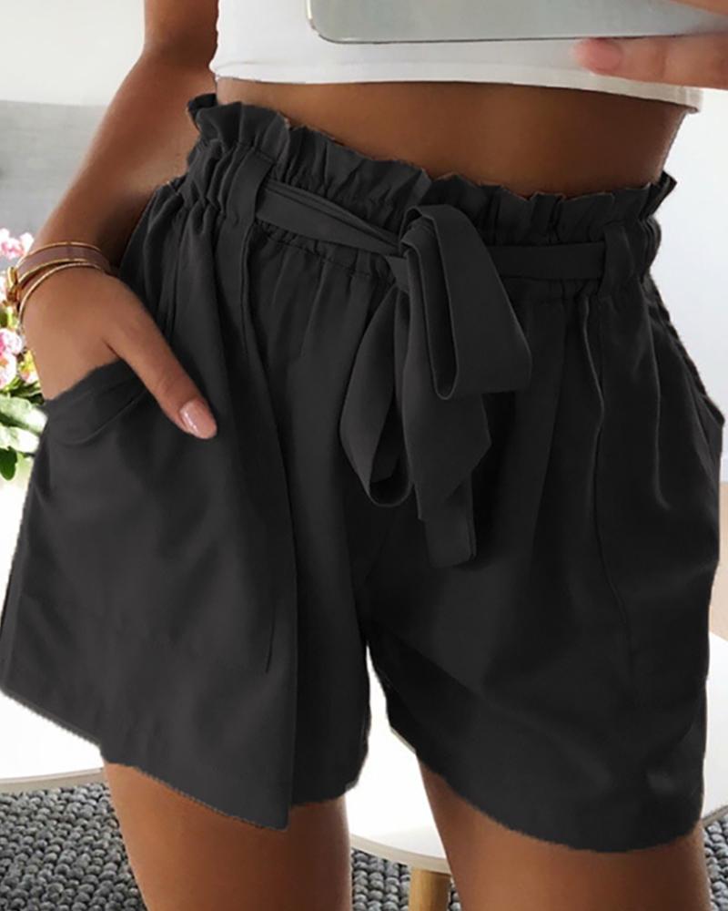 

Solid Frill Hem Shorts, Black