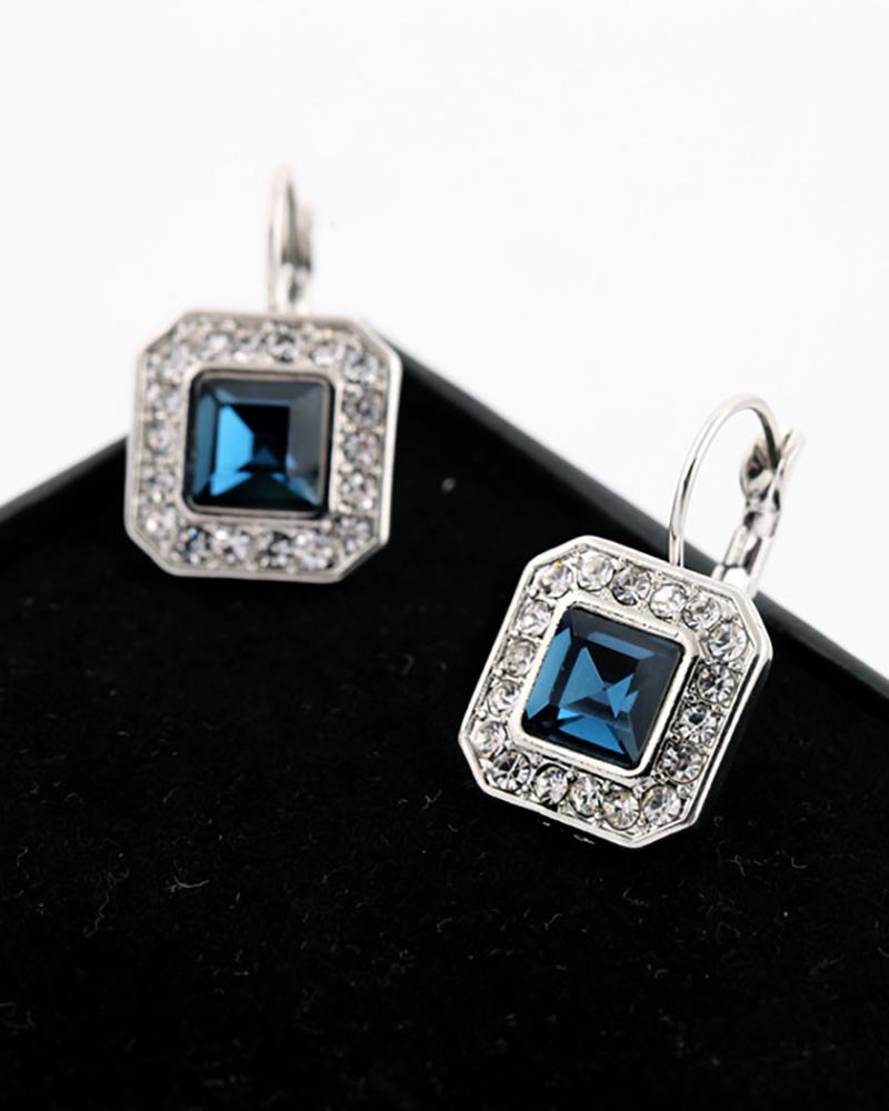

Square Blue Rhinestone Stud Earrings