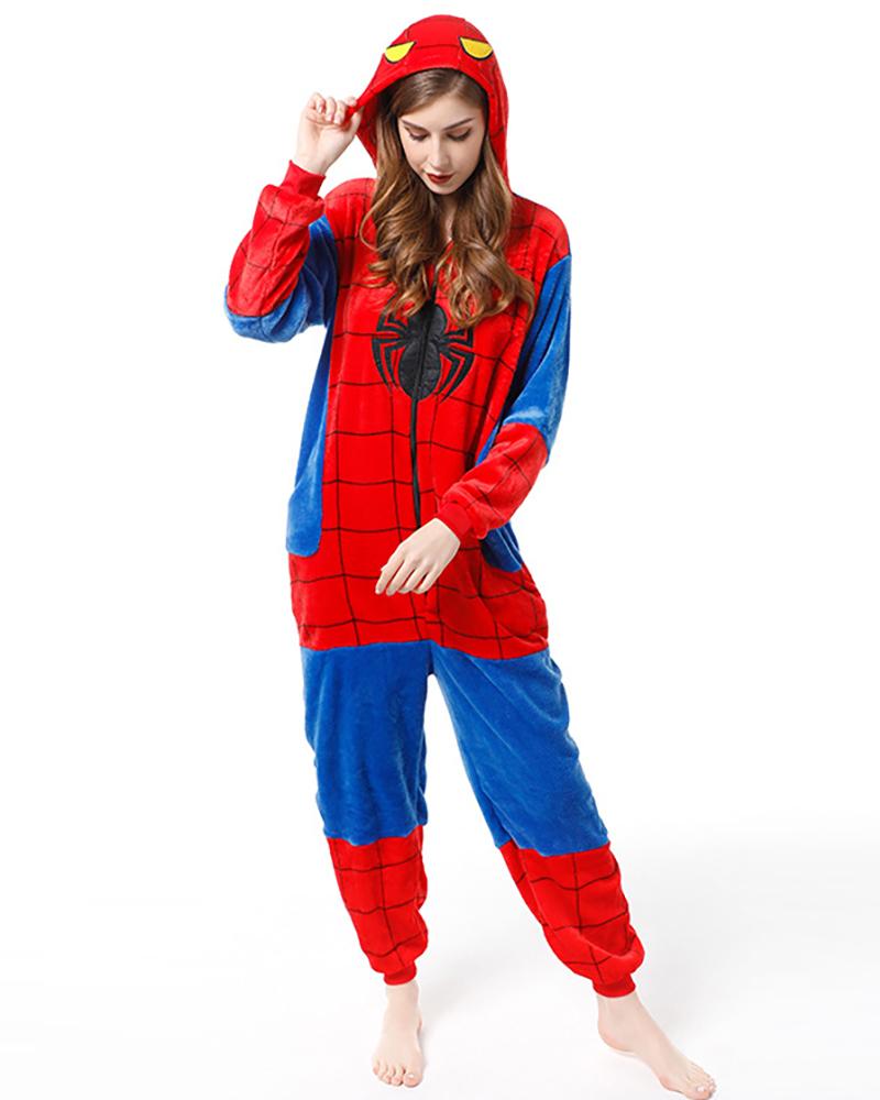 

Zipper Front Hooded Spiderman Onesie Pajamas, Red