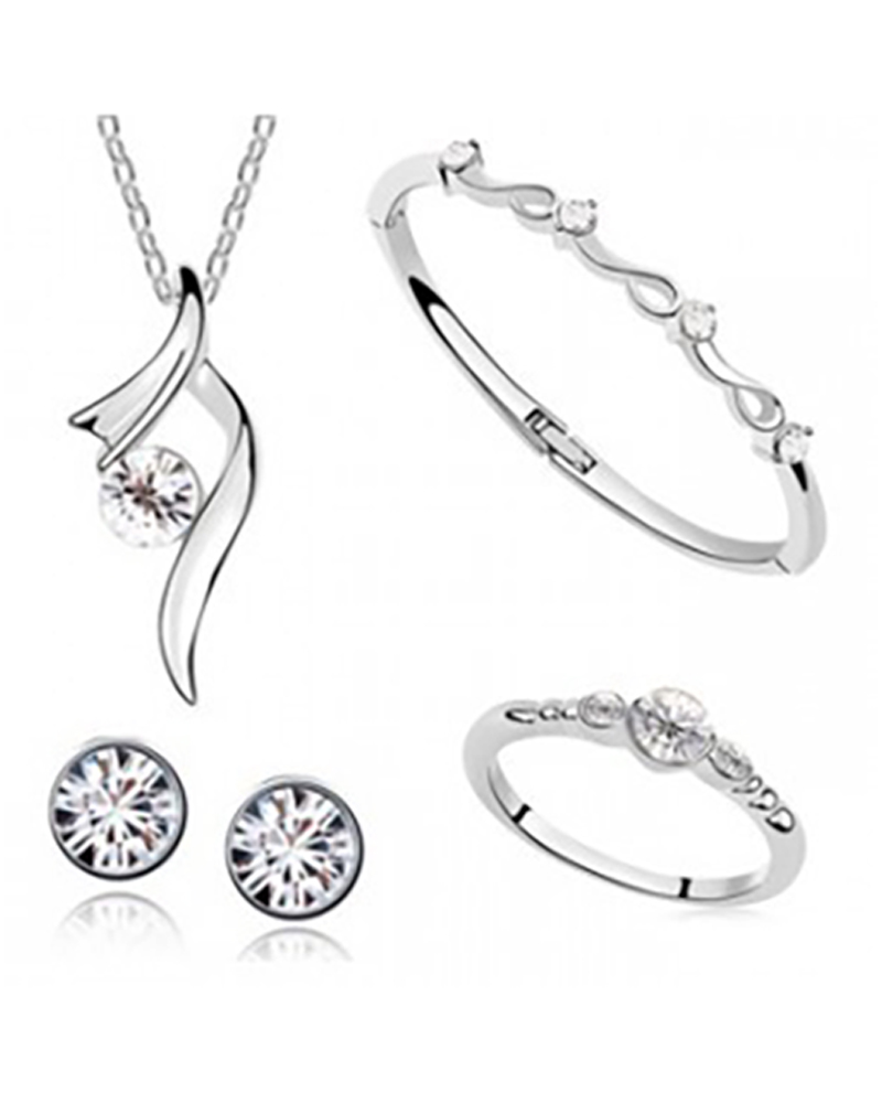 

5PCS Rhinestone Stud Pendant Necklace & Earrings & Bracelet & Ring Set, White