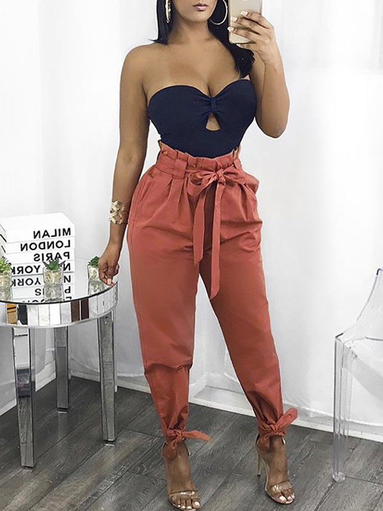 Fashion Belted Ankle Tie High Waist Pants Online. Discover hottest