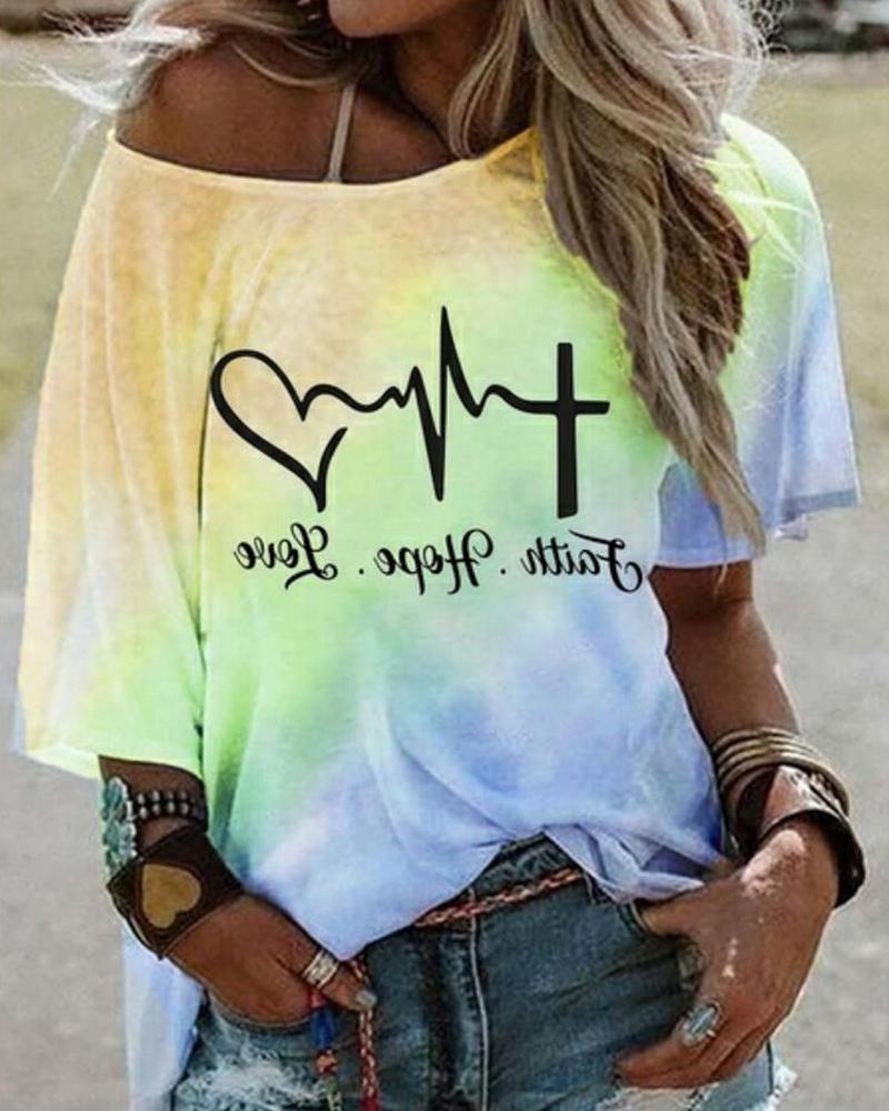 

Tie Dye Letter Print Short Sleeve T-shirt, Yellow
