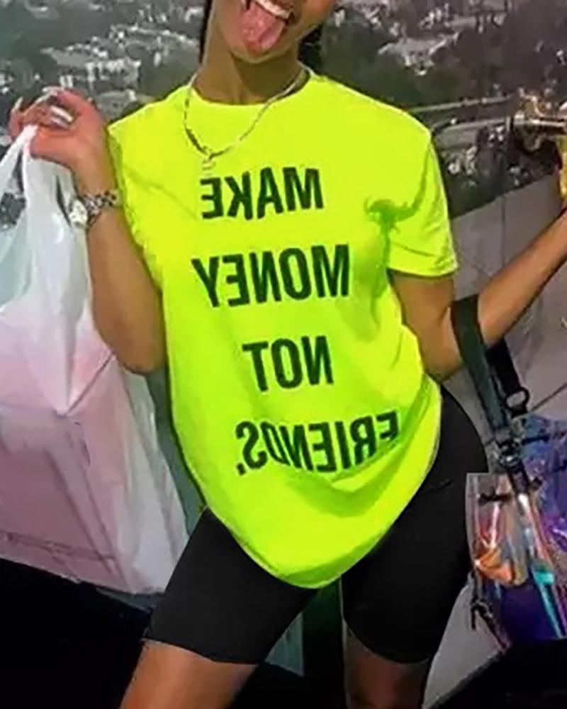 

Letter Print Casual Top & Shorts Set, Green