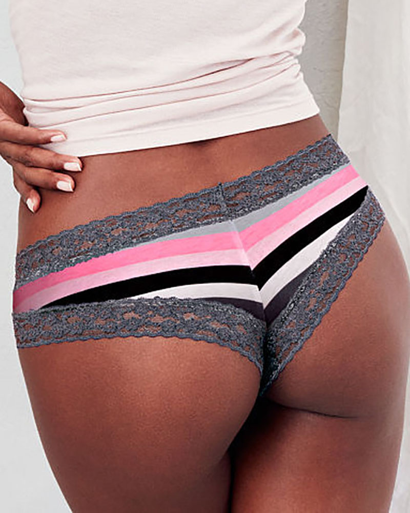 

Cheetah / Letter / Graphic Print Lace Trim Panty, Gray