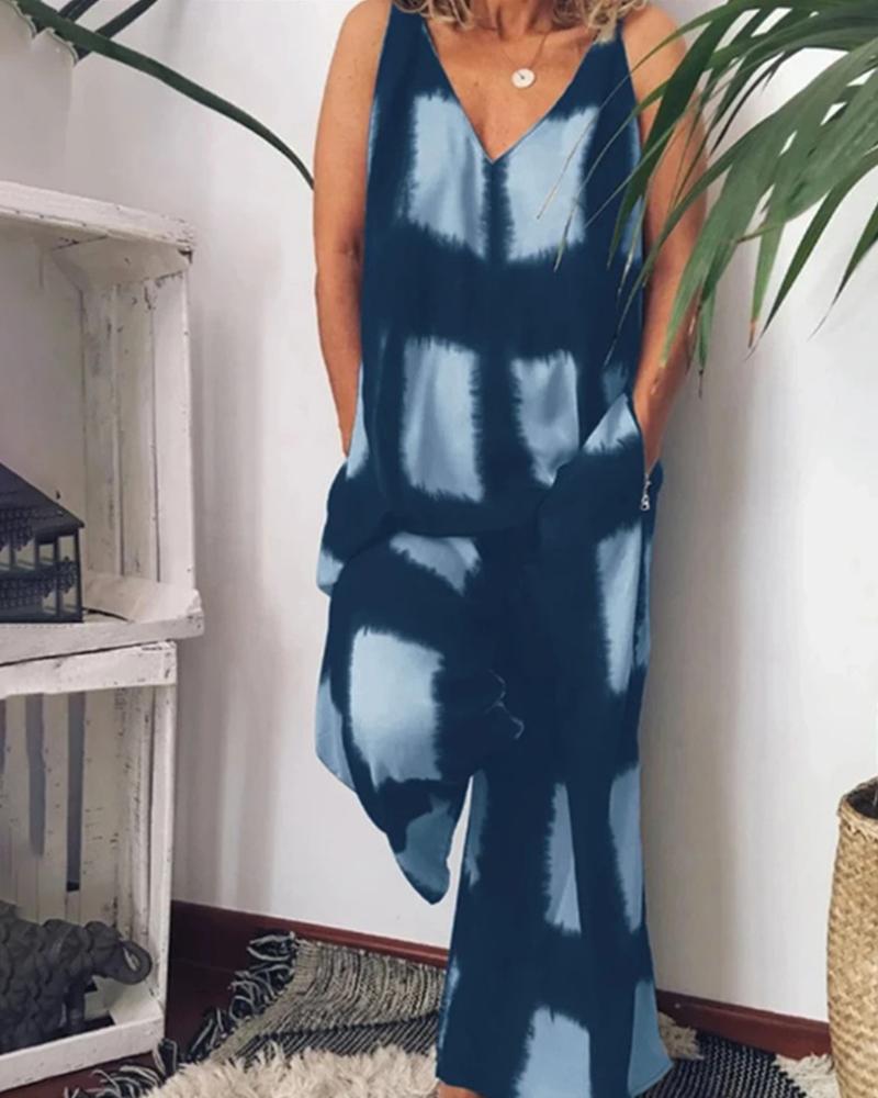 

Grid Print Cami Jumpsuit, Blue