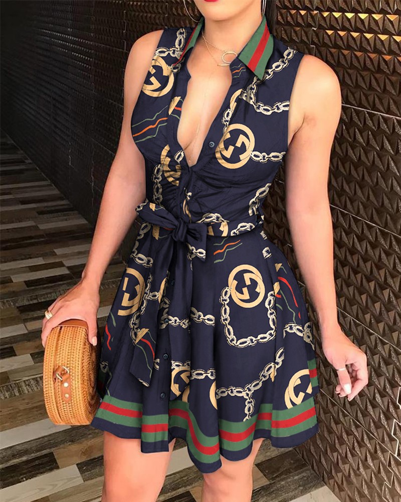 chain print shirt dress