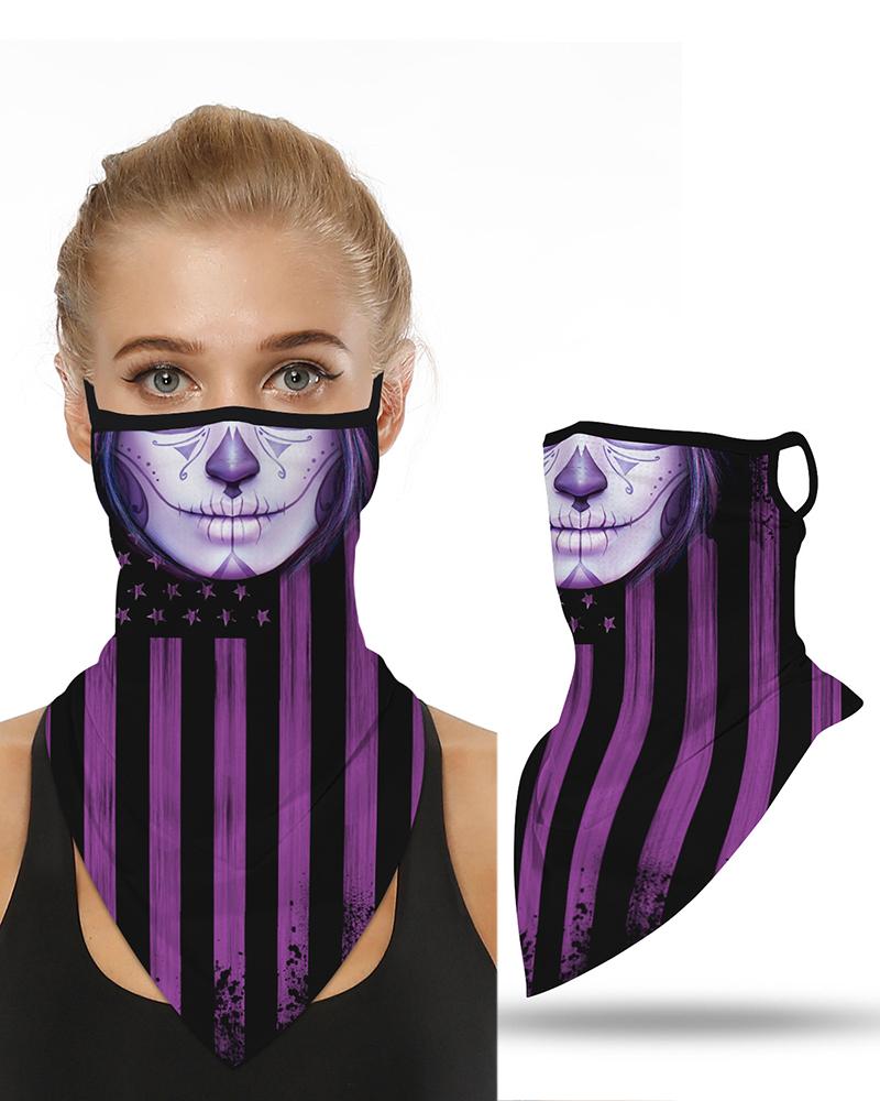

Skull Print Breathable Ear Loop Face Cover Windproof Motorcycling Dust Outdoors, Purple