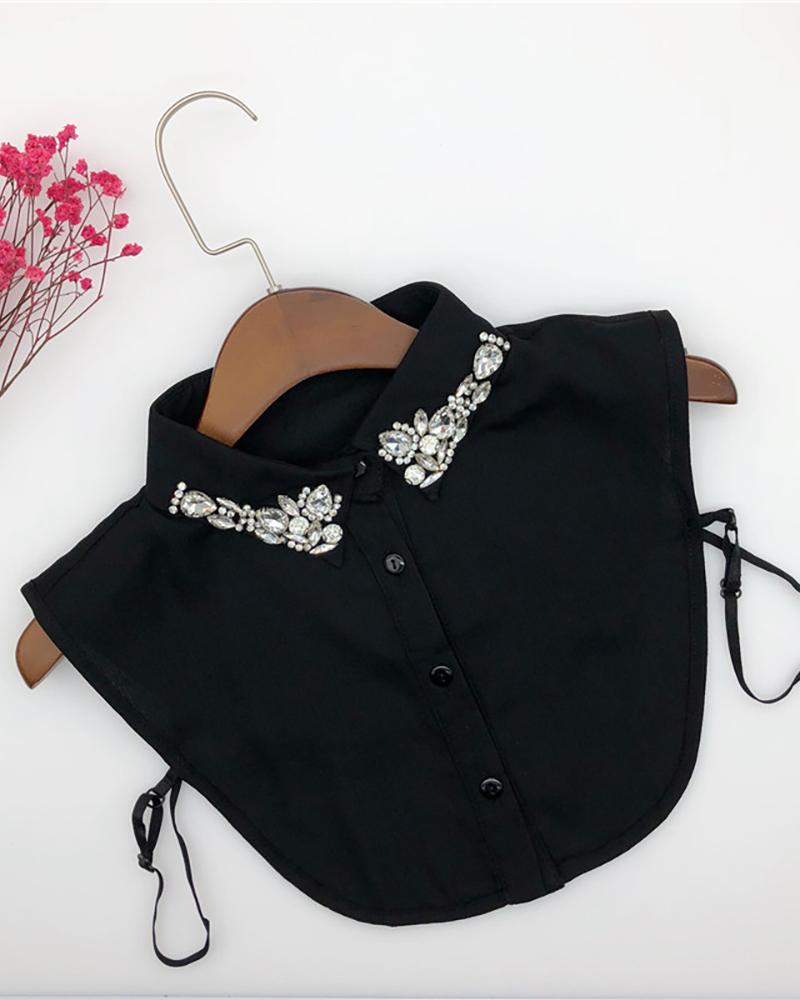 

Rhinestone Buttoned Half Shirt False Collar, Black