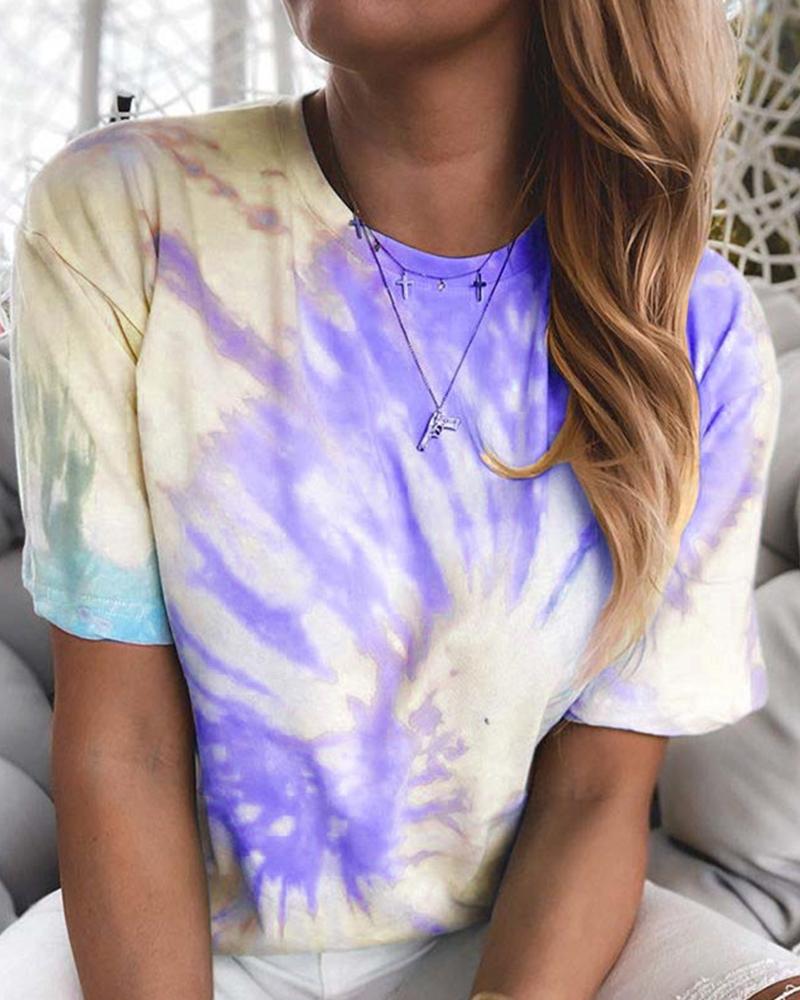 

Tie Dye Round Neck T-Shirt, Purple