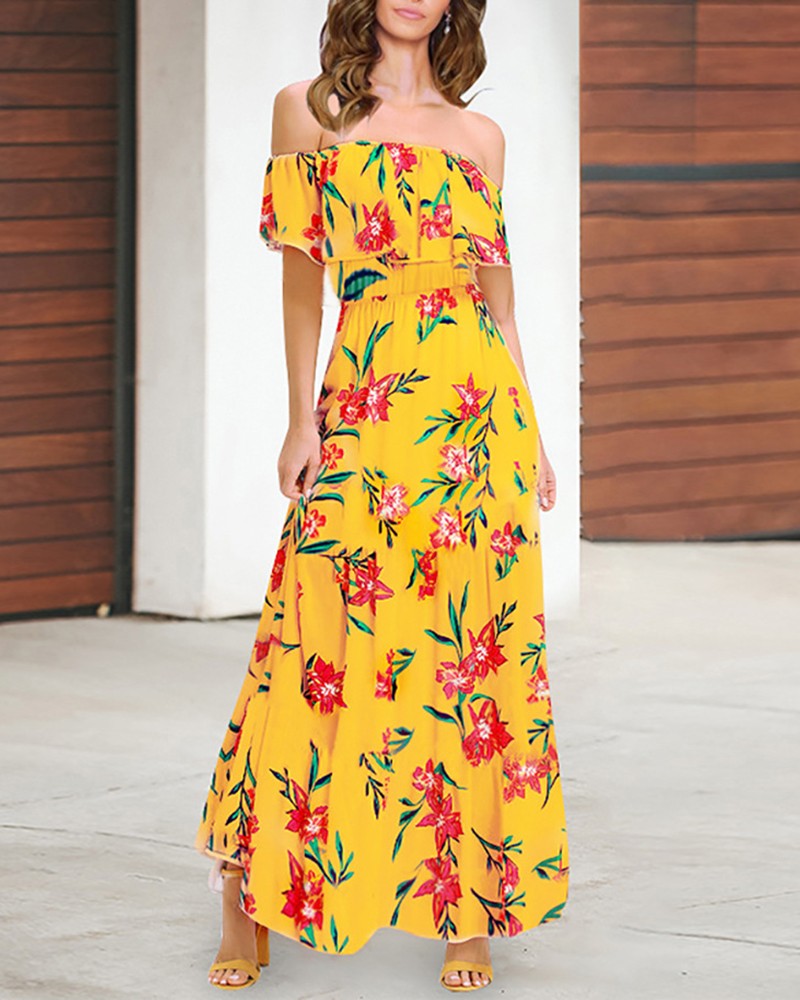 off the shoulder floral maxi dress