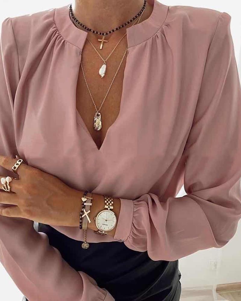 

Solid Long Sleeve Loose Splicing Blouse, Pink