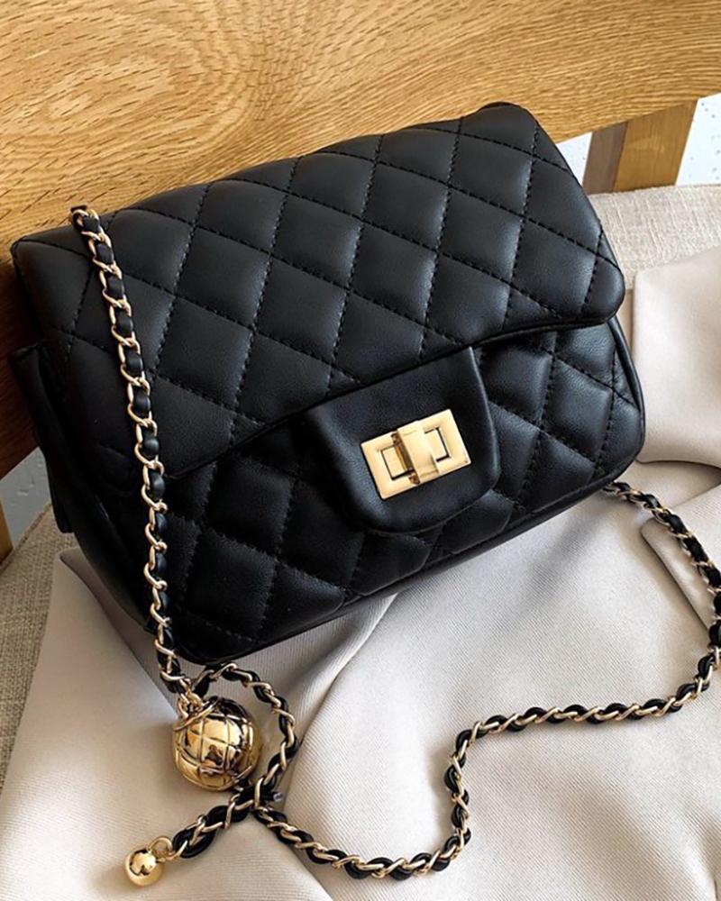 

Quilted Flap Chain Shoulder Bag, Black