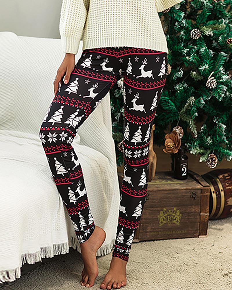 

Christmas Print Skinny Pants, Style7