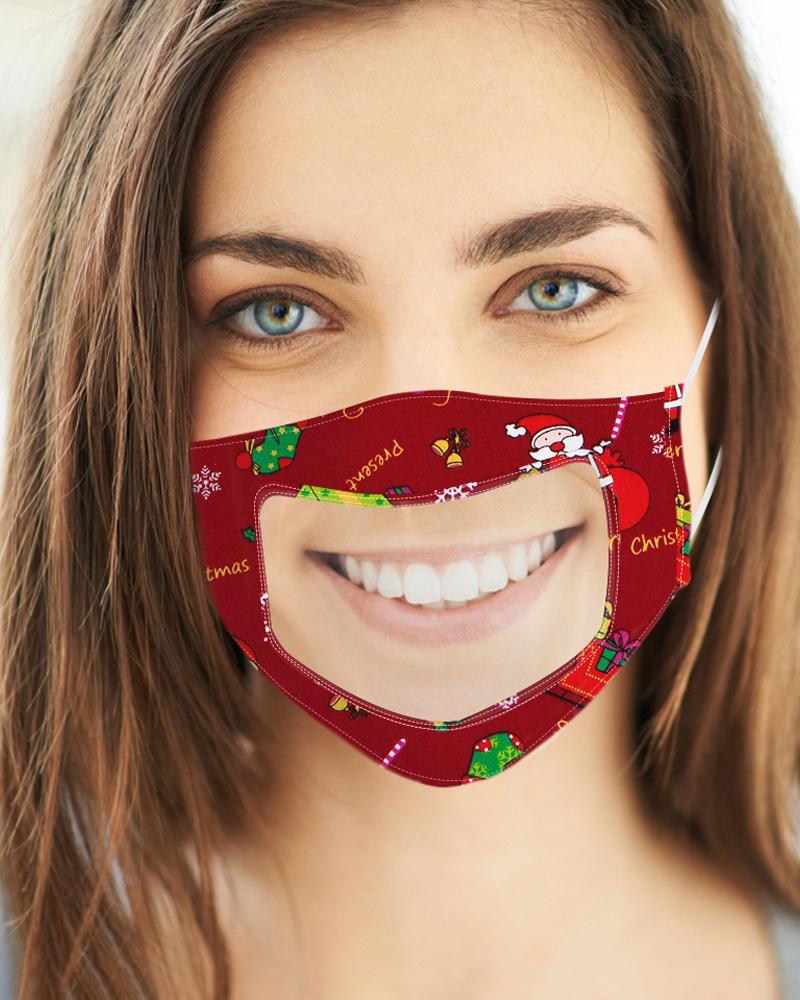 

Christmas Print Mouth Clear Window Visible Face Mask, Style3
