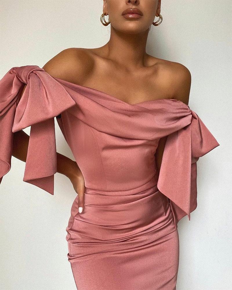 

Solid Off Shoulder Skinny Bandage Dress, Pink