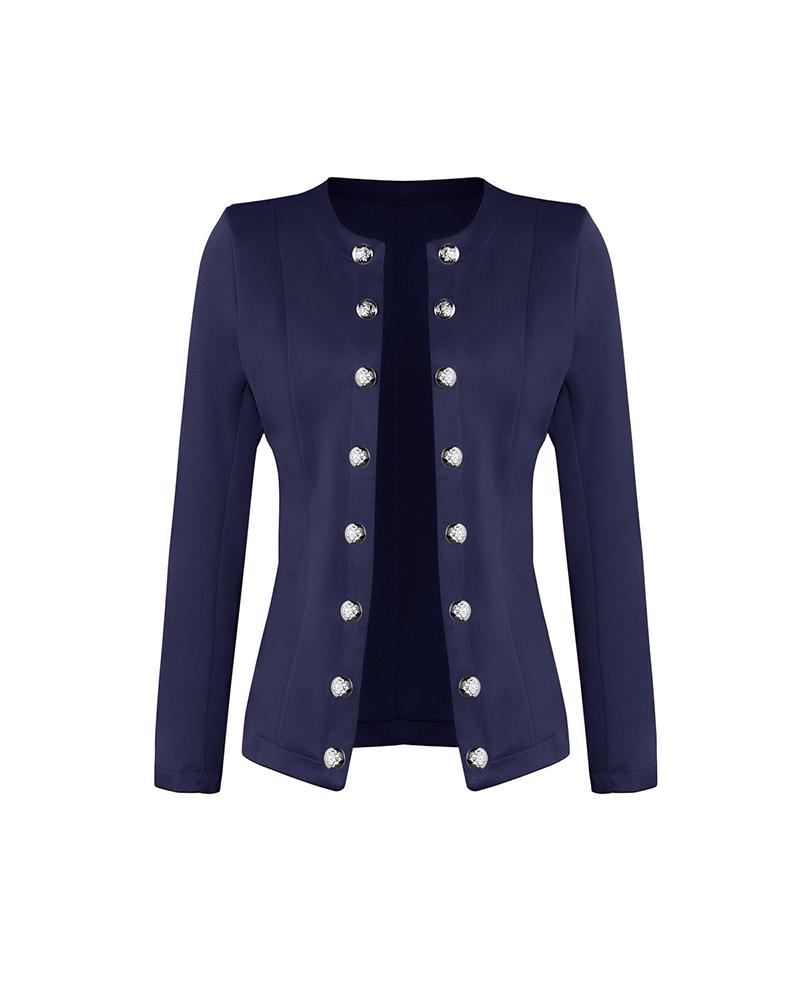 

Solid Button-down Long Sleeve Fitting Jackets, Purplish blue
