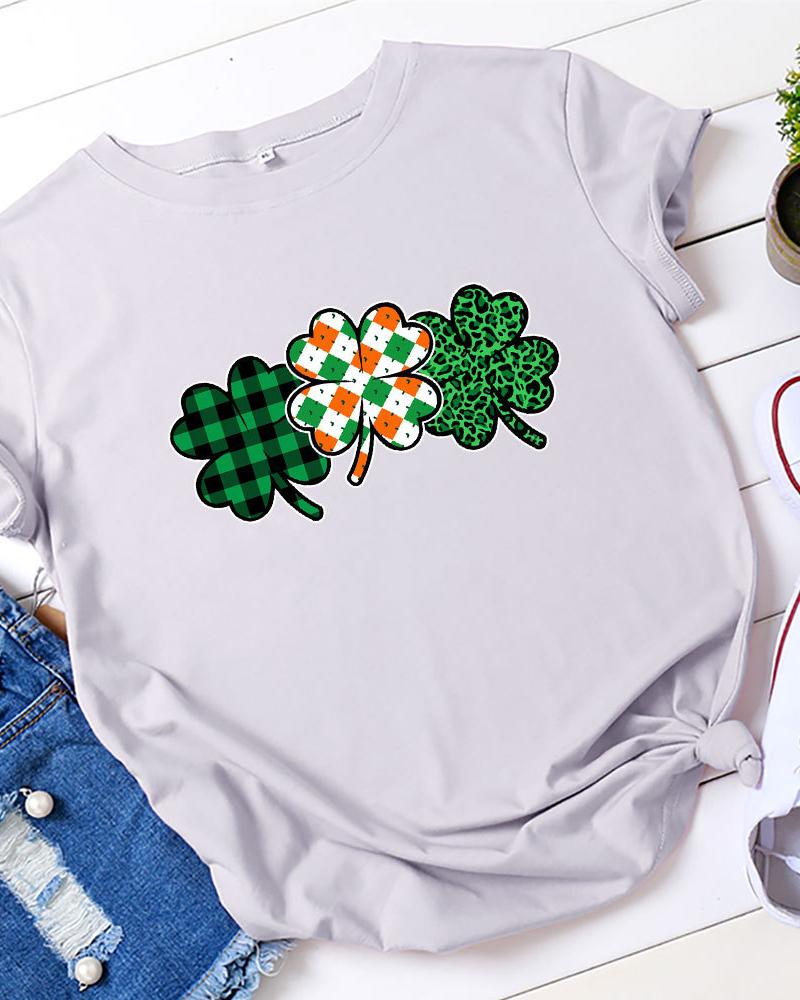 

Clover Print Casual T-shirt, Gray
