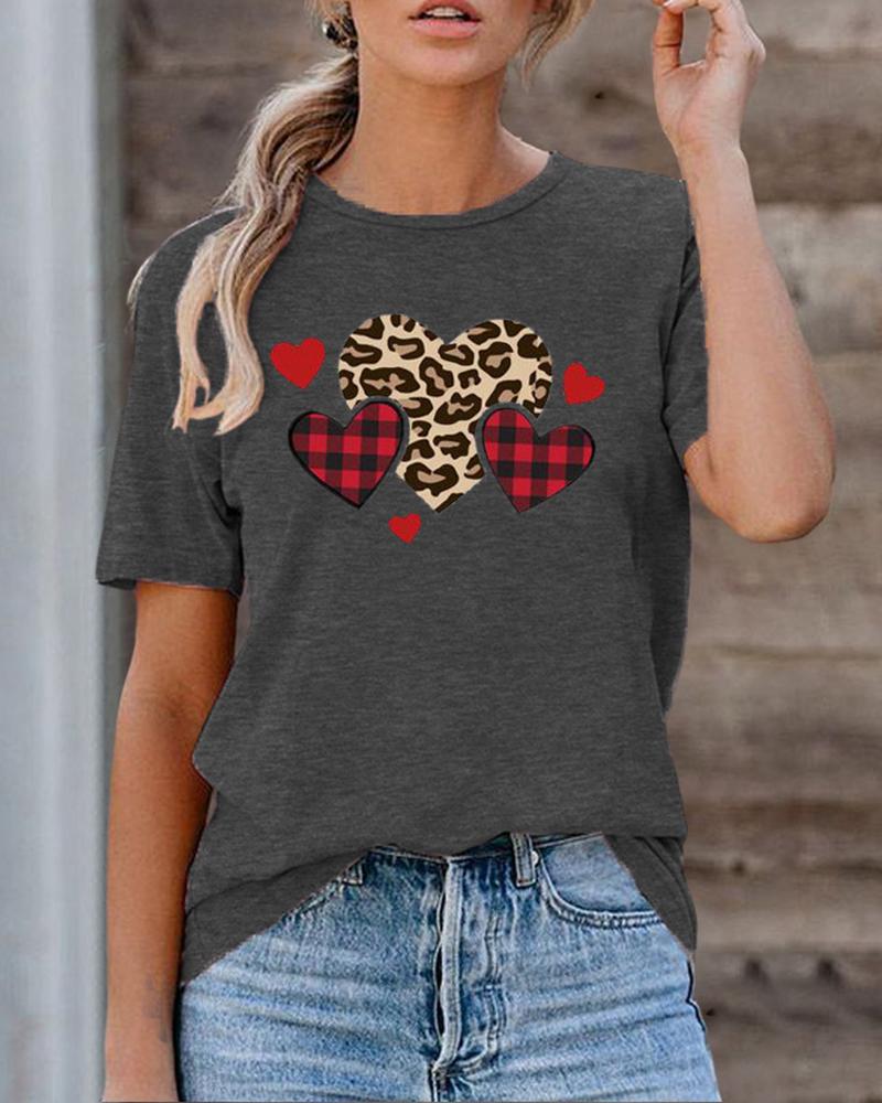 

Heart Print Short Sleeve T-shirt For Valentine's Day, Style1