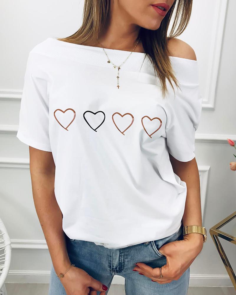

Heart Print Short Sleeve T-shirt, White