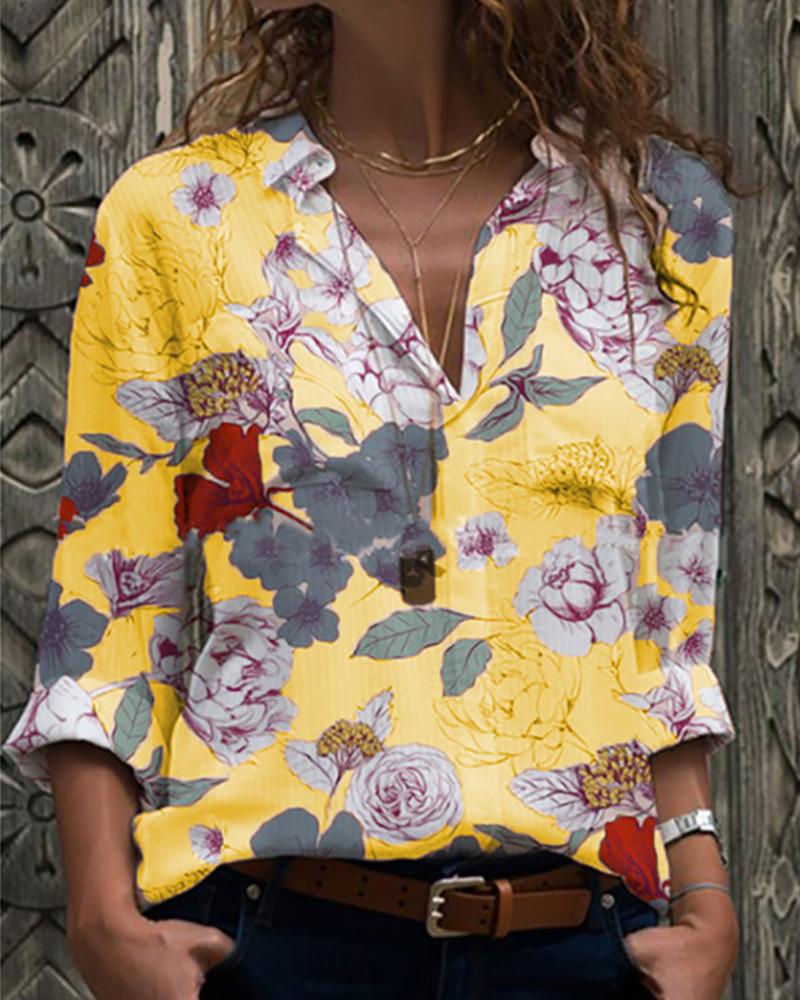 

Blooming Floral Print Long Sleeve Shirt, Yellow