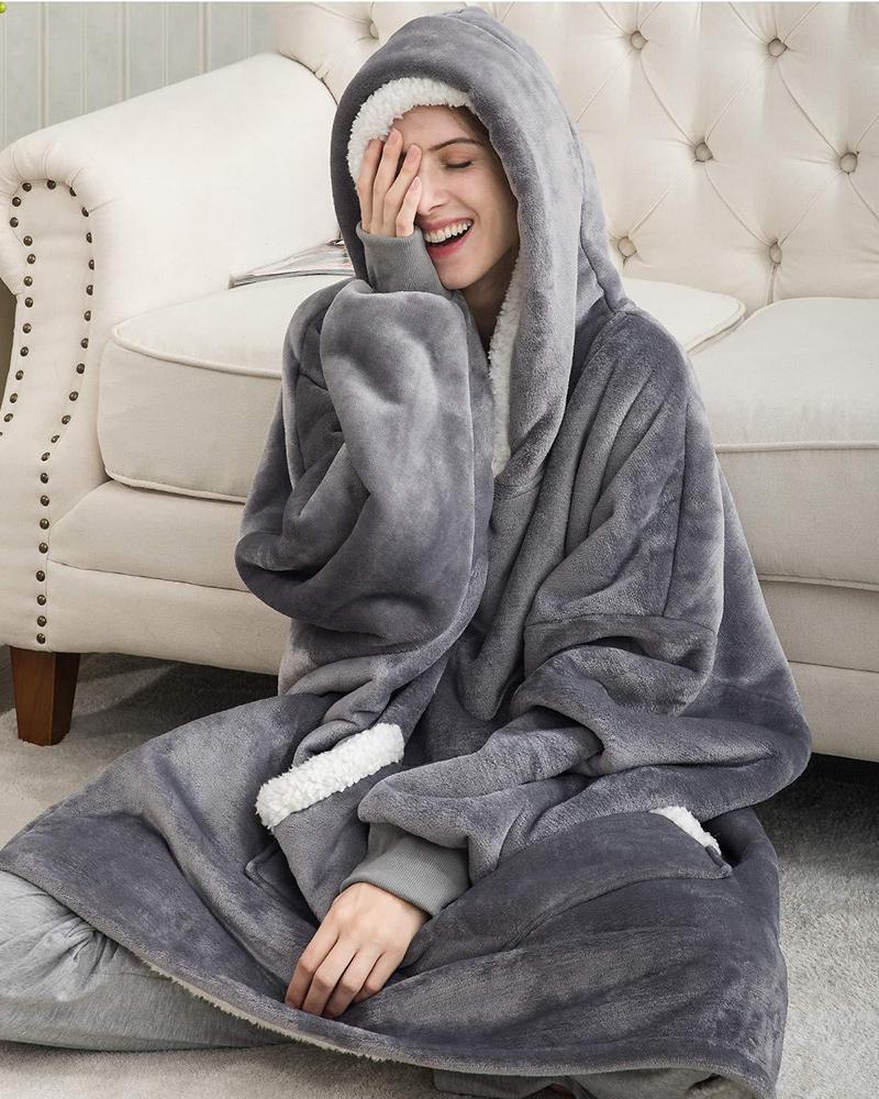 

Plain/ Plaid Pocket Design Fleece Warm Home Sleepwear, Style3